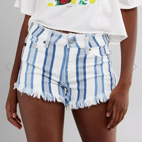 KanCan Shorts Kancan High Rise Striped Stretch Short Large Blue